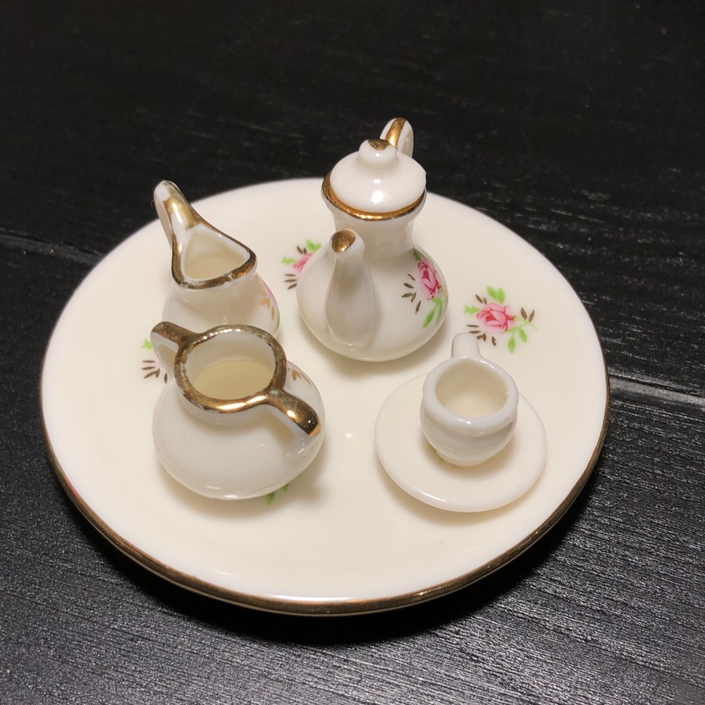 Floral Miniature Tea Set with Gold Accents